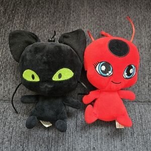 Tikki Ladybug & Cat noir Plushies With Keychain Attachments